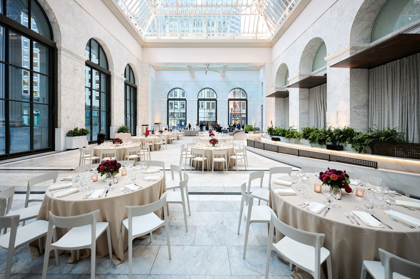 Glass atrium set for dinner